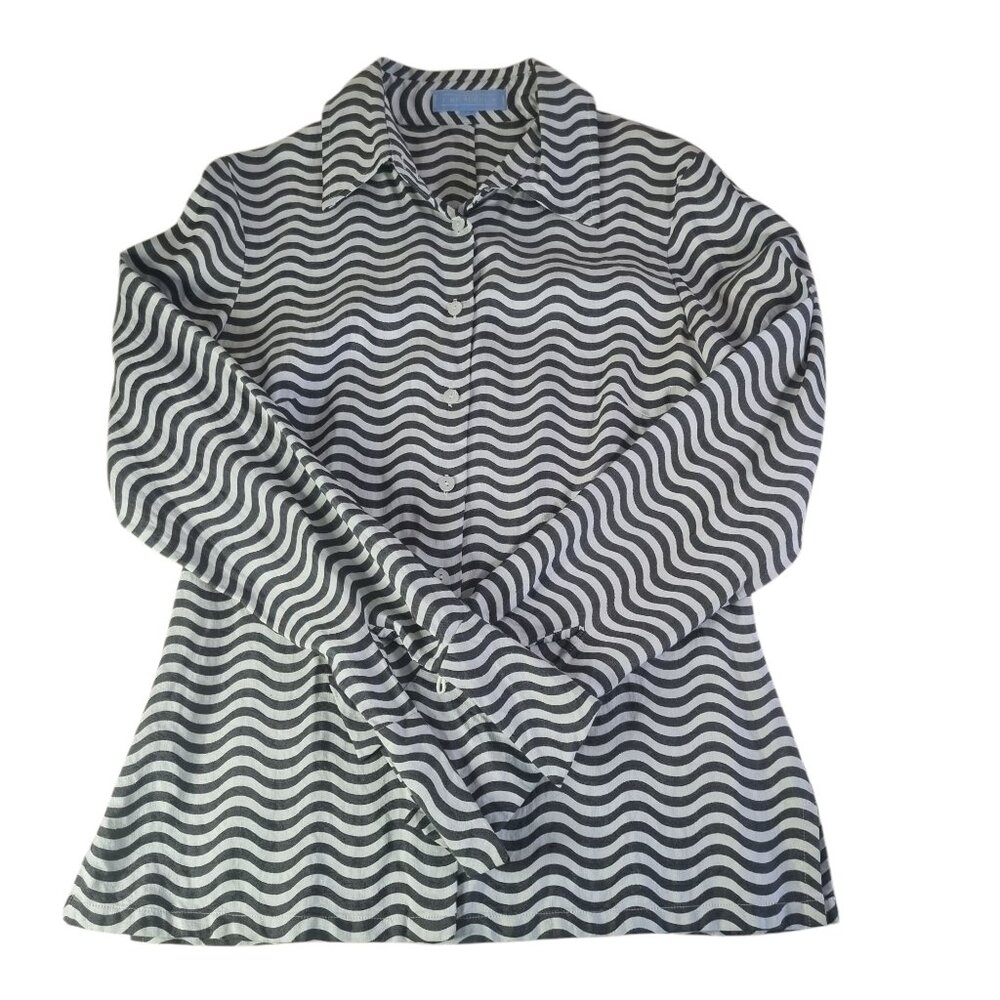 J. McLaughlin Wave Print Button-Up Shirt Size 4